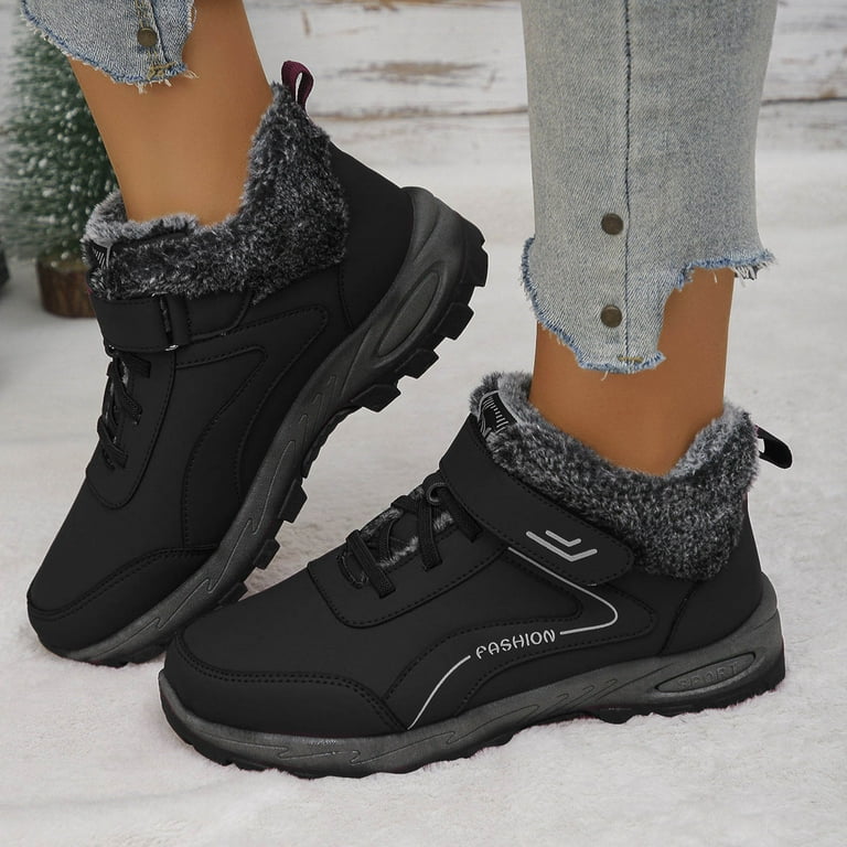 Womens Winter Hiking Boots with Fleece Lined Waterproof Non Slip Lace up  Outdoor Sneakers Trekking Work Snow Ankle Booties Black Size