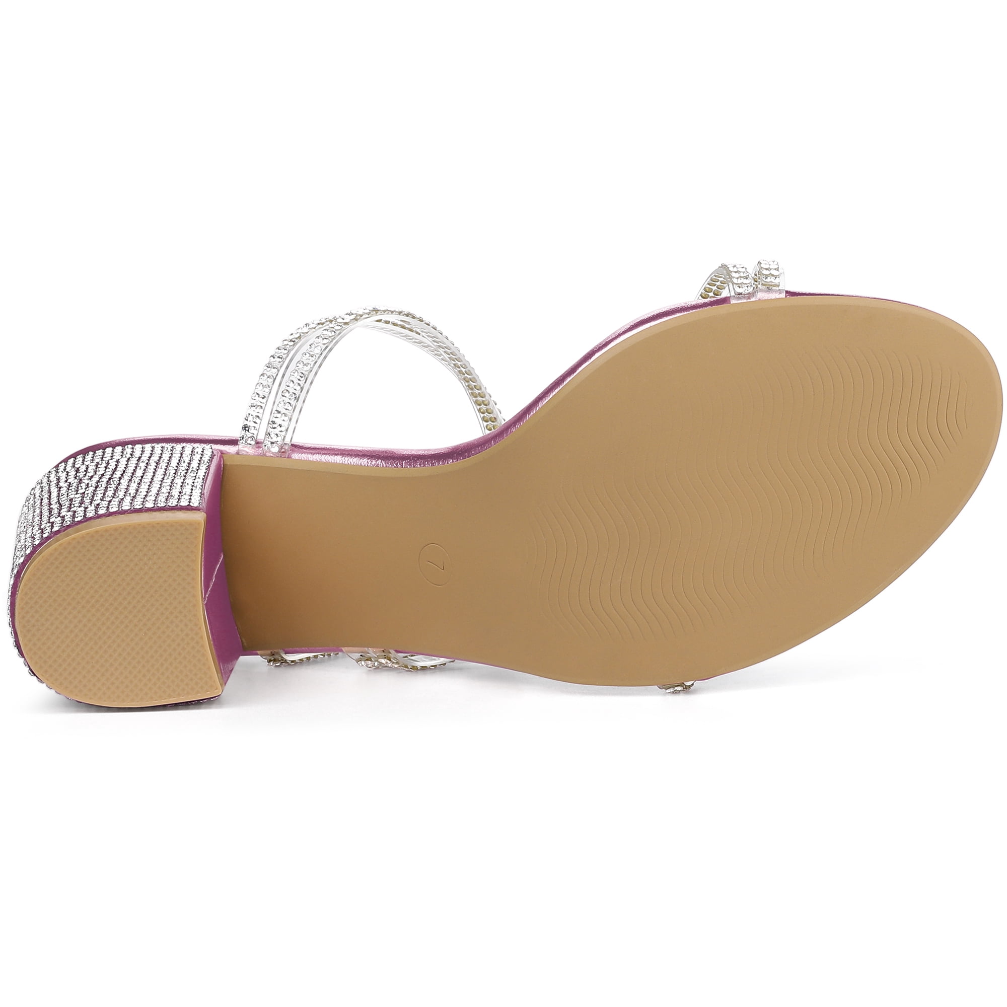 DARING DIVA Women's Rhinestone Block Heel Slide Sandals Pink 8