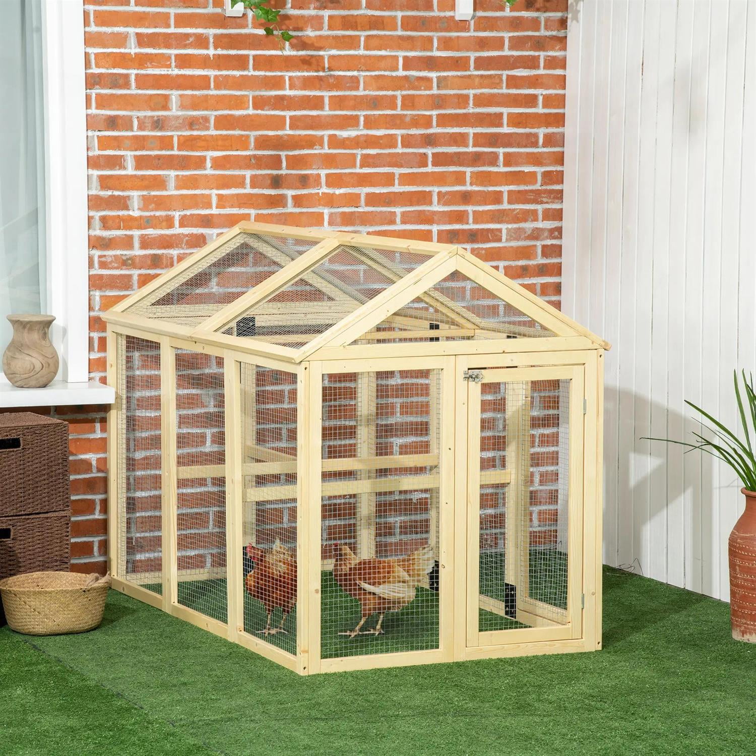 Pefilos 55" Large Chicken Coop Rabbit Hutch, Outdoor Wooden Poultry Cage Hen House with Perches for Garden Backyard, Beige