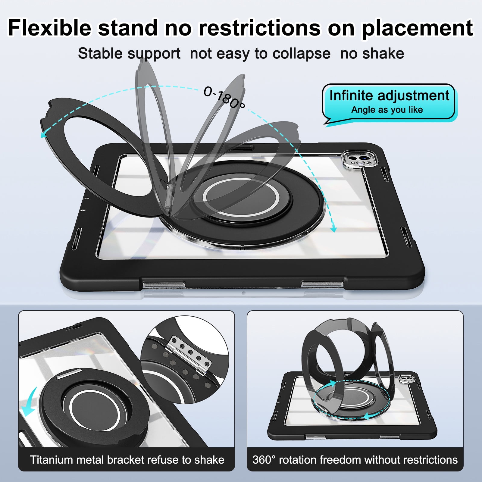 XYX Shockproof Tablet Case for iPad Pro 13 inch M4 2024 (7th Gen) with 360 Rotating Stand, Slim Lightweight with Pencil Holder, Black