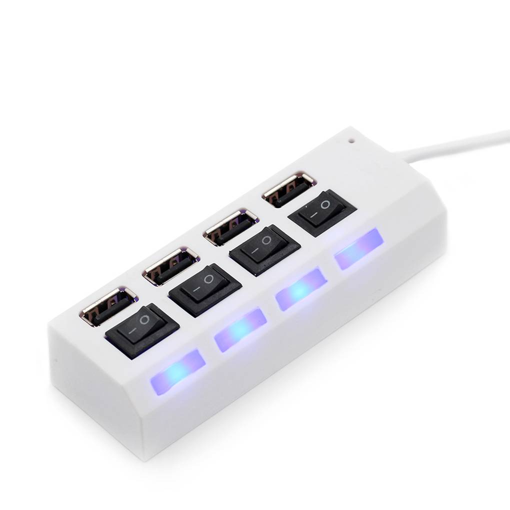 4 Port USB Hub Multi USB Splitter with on/off Switch Plug Power Adapter
