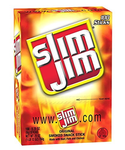 Slim Jim Smoked Snack Sticks, Original, 0.28-Oz (Pack of 100)