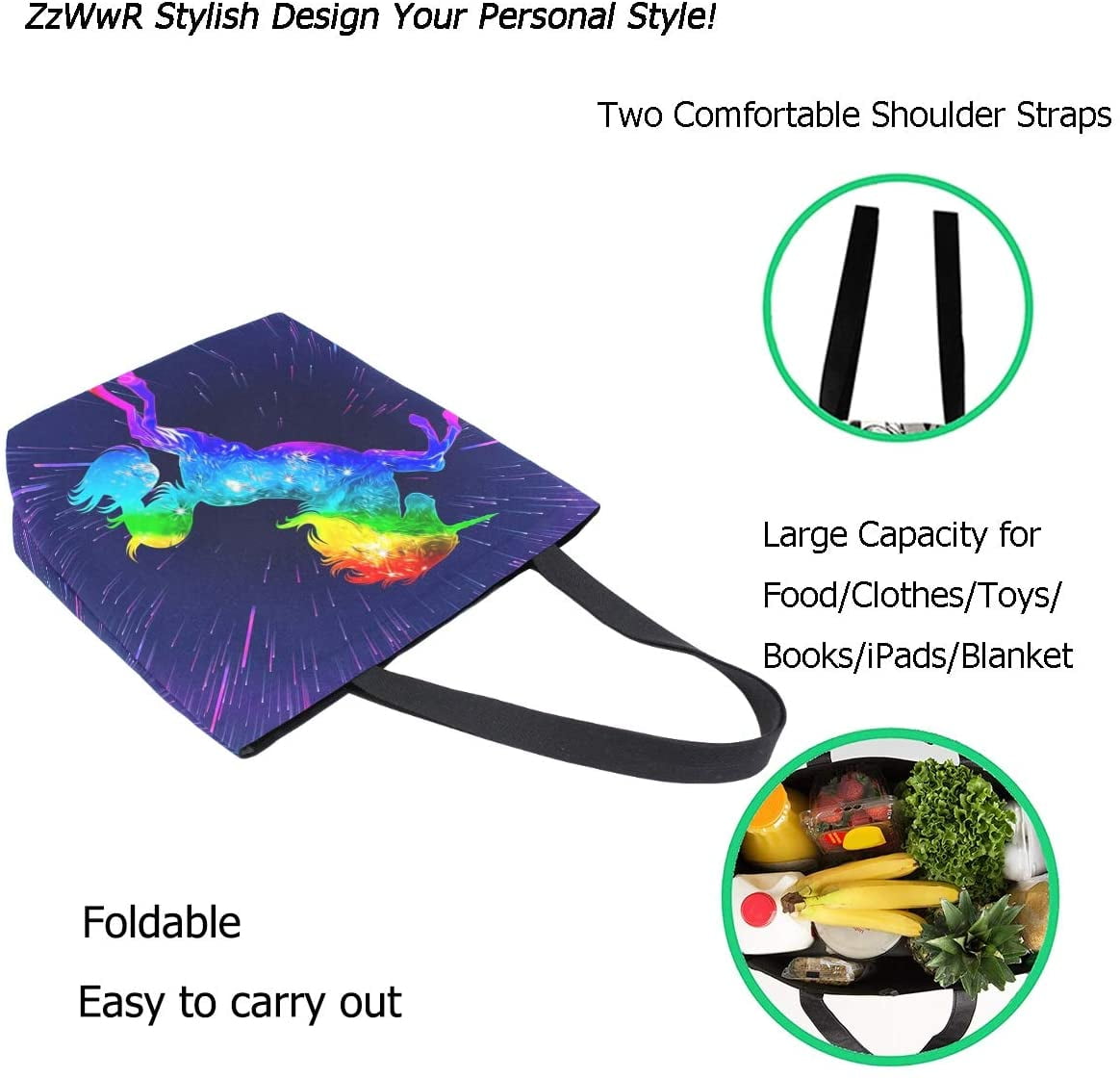 ZzWwR Fresh Green Shamrock Ladybug Print Extra Large Canvas Shoulder Tote Top Storage Handle Bag for Gym Beach Weekender Travel Reusable Grocery Shopping 