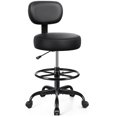thumbnail image 1 of Chaise de Dessin avec Dossier - Repose-Pieds Réglable Tabouret Roulant avec Roues, Tabouret Pivotant en Cuir PU pour Bureau Spa Studio Laboratoire Comptoir Salon Maison Travail Bar Cuisine (Noir), 1 of 4