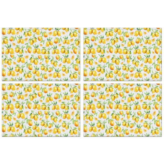 Yellow Lemon Fruit Slices White Pattern Summer Placemats Table Placemats Set Of 4-Linen Kitchen Washable Placemats Table Mats 11.8"x17.7" Non-Slip Heat Resistant