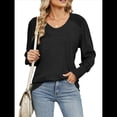 thumbnail image 3 of Camisas Casuales Holgadas de Larga para Mujer, Blusas Fruncidas con Cuello en V, Blusas de Moda. Negro S, 3 of 10