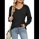 thumbnail image 3 of Camisas Casuales Holgadas de Larga para Mujer, Blusas Fruncidas con Cuello en V, Blusas de Moda. Negro L, 3 of 10