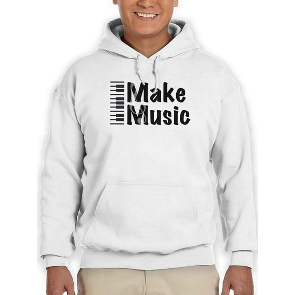 Smartprints Mens Graphic Hoodie White - Make Music Piano Quote Cotton Blend Regular Fit