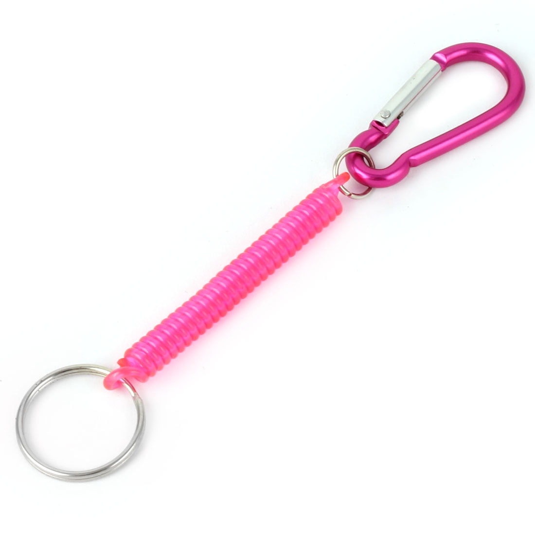 Metal Carabiner Hook Stretchy Coil Keychain Key Holder Pink Purple 13cm