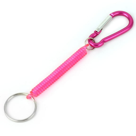 Metal Carabiner Hook Stretchy Coil Keychain Key Holder Pink Purple 13cm Long