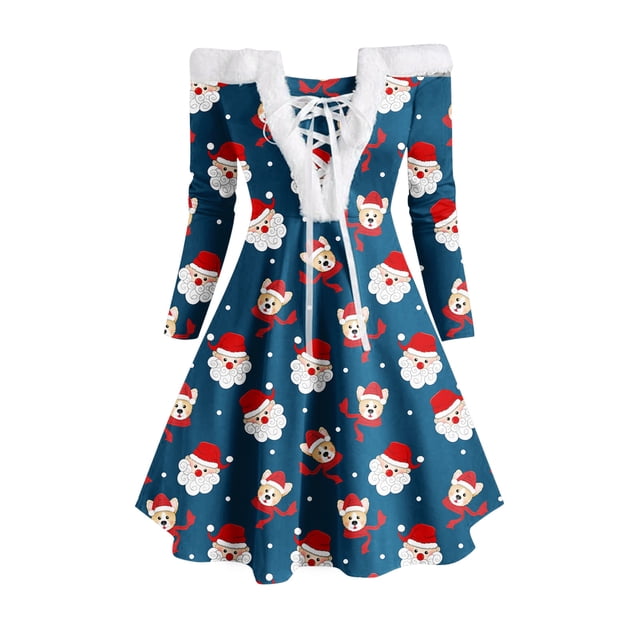FcBaudy Robe à Manches Longues à Col en V Longueur Genou, Robes d'Été pour Femmes, Robes pour Femmes Robe à Manches Longues pour Femmes Robe Maxi à Imprimé à Col en V Taille Haute Robe Décontractée Robe Femme