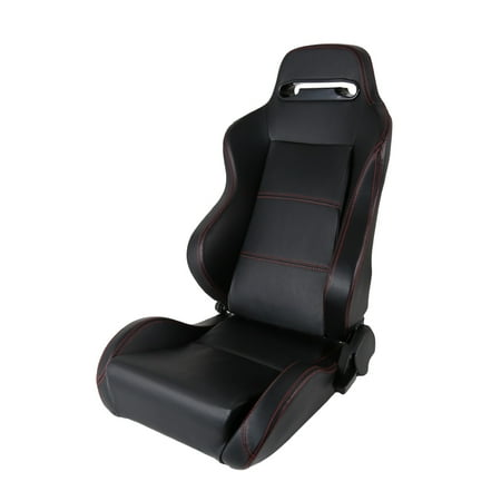 Momo Racing Seats Spec-D Tuning Reclinable Red Stitching Pvc Leather Driver Side Left Racing Seat W/ Silder ()