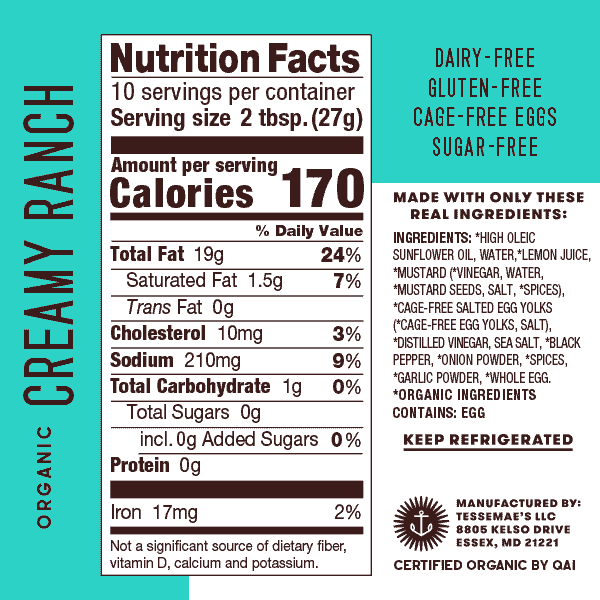 Tessemae's Organic No Sugar Added Classic Ranch Dressing & Marinade, 10 fl oz