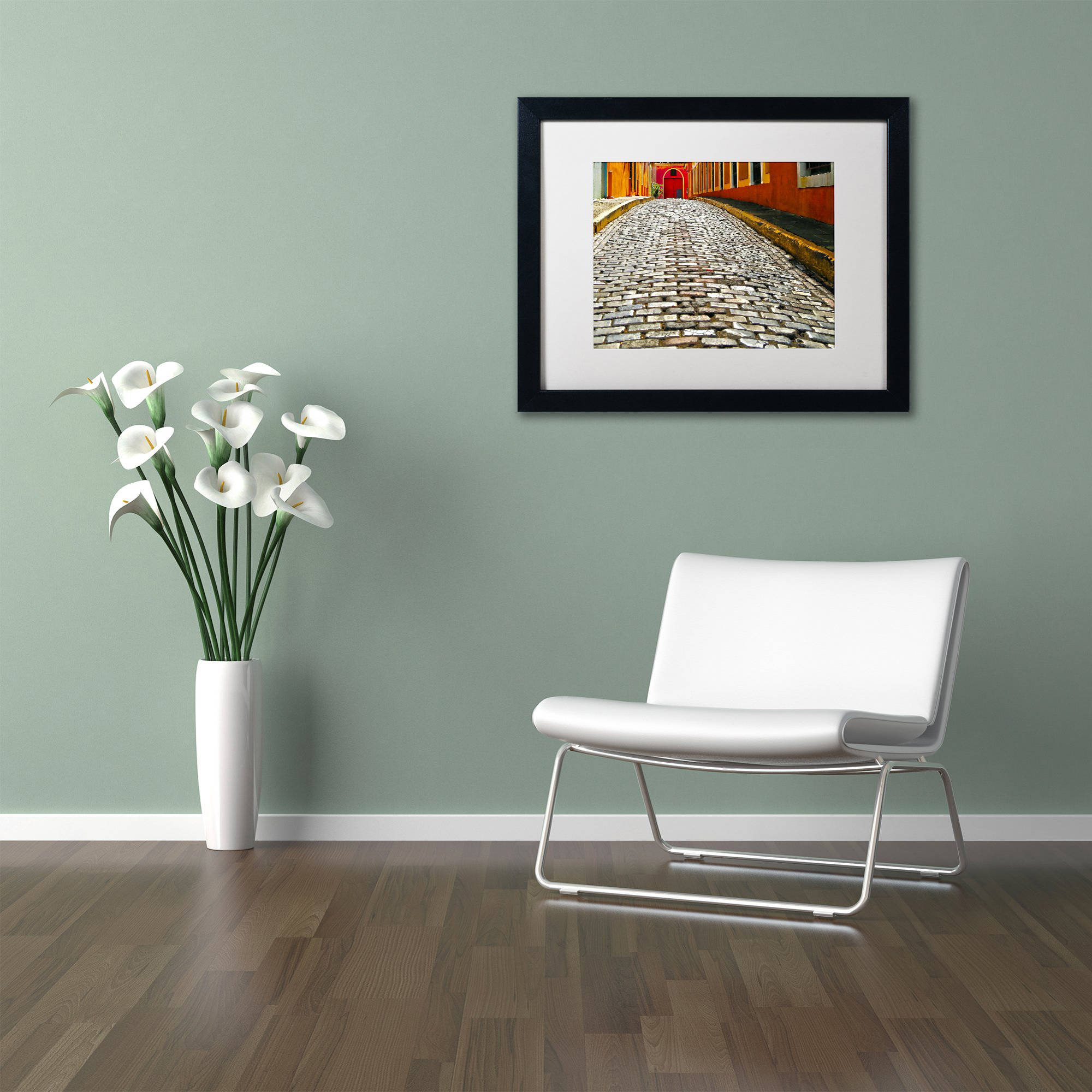 Trademark Fine Art "Old San Juan 14" Canvas Art by CATeyes, White Matte, Black Frame