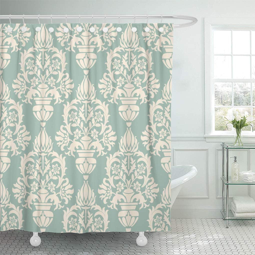 CYNLON Antique Damask in Green and Beige Vintage Pattern Victorian