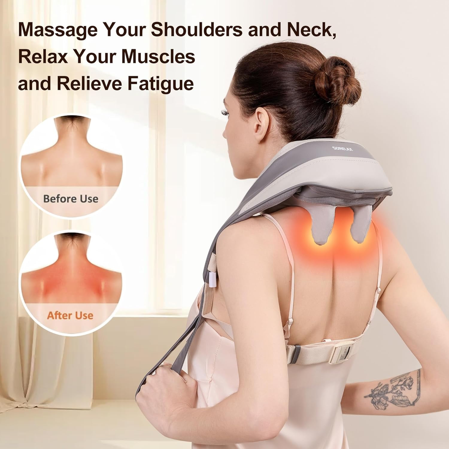 Neck Massager with Heat and Compression for Deep Tissue Pain Relief, Wireless Shiatsu Shoulder Back Massager Pillow for Muscle Relaxation, Travel Gift for Men Women (Black)
