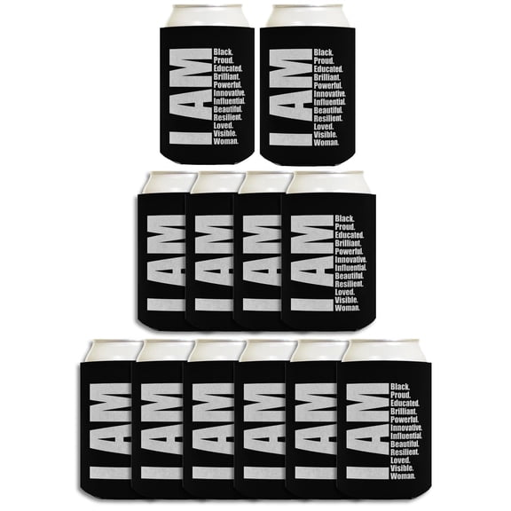 Black History Accessory I Am Black Proud Educated Brilliant Powerful Woman 12-Pack Can Drink-Pack Coolers