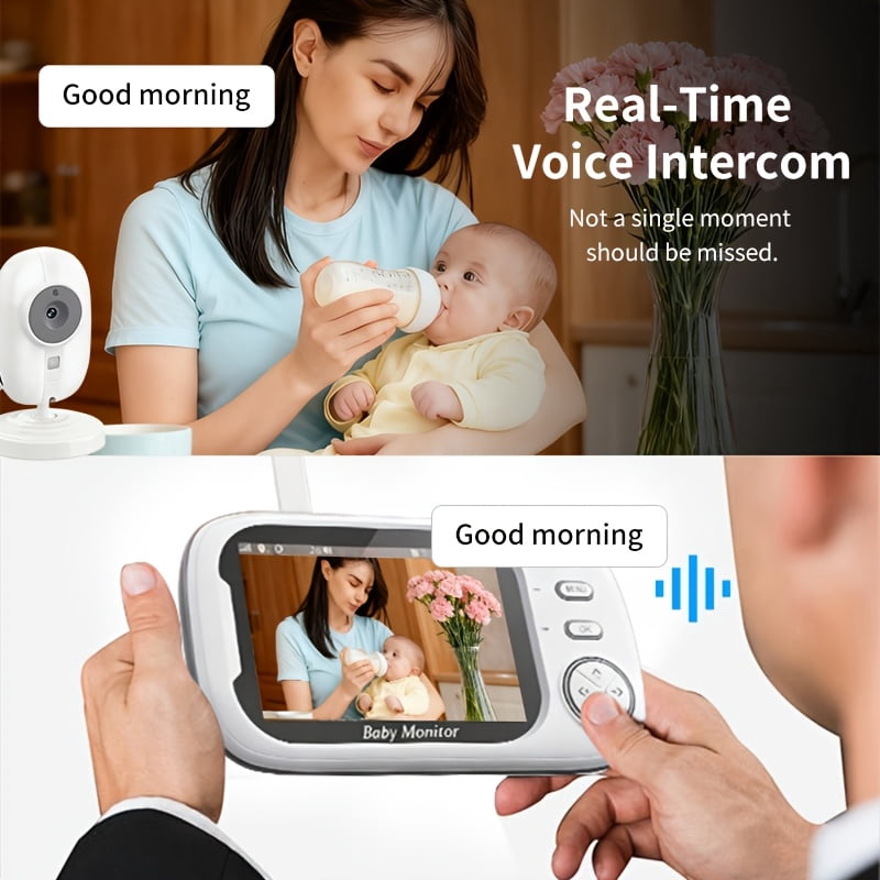 3.5" LCD Baby Monitor, 1296P HD, Auto Night Vision, VOX Mode, Two-Way Audio, Cry Detection, Temp Sensor, 8 Lullabies, Wireless USB-Powered