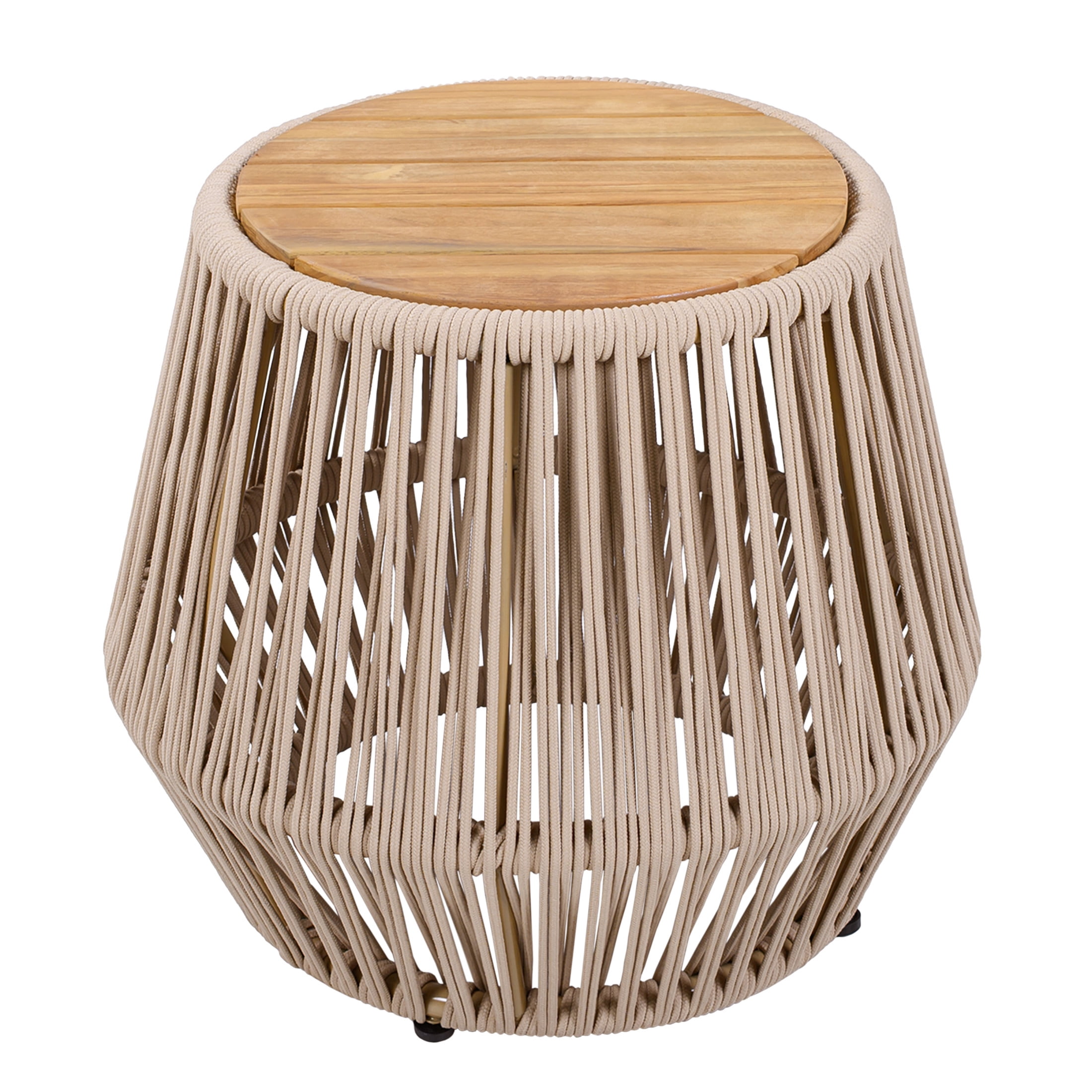 Christopher Knight Home Modern Boho Acacia Wood Accent Side Table with Beige Rope Base, Light Teak Finish