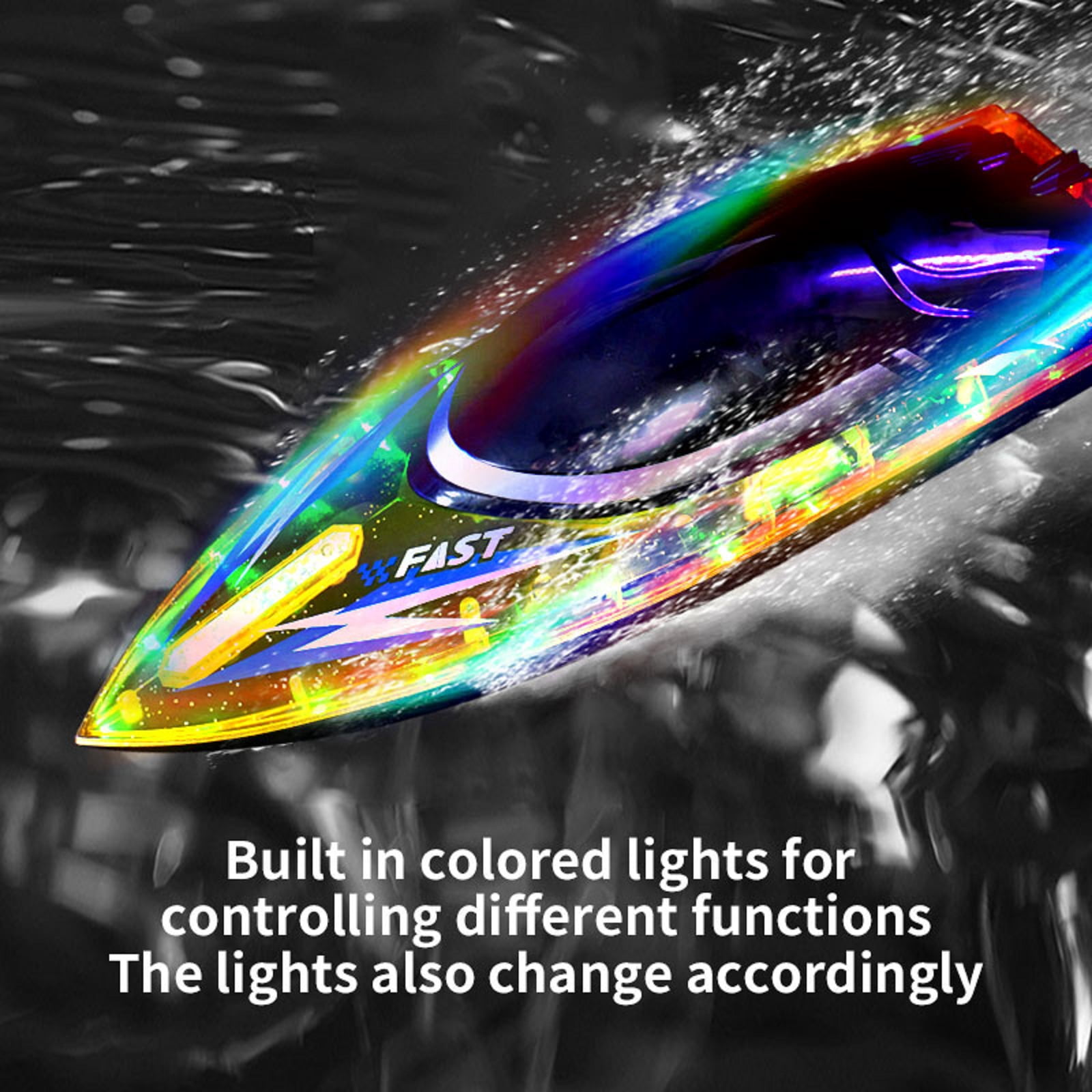 S15 Fast RC Boat with LED Lights, 30+KM/H, High Speed Remote Control Racing Boat, Self-Righting, 2 Batteries, 30+ Mins, 2.4GHz Pool & Lake Toys for Kids & Adults