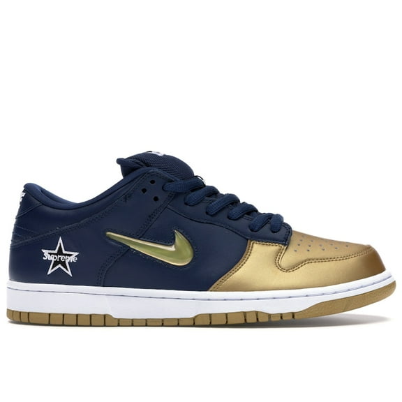 Nike Men's SB Dunk Low Supreme Jewel Swoosh Gold Skateboarding Shoes, from StockX
