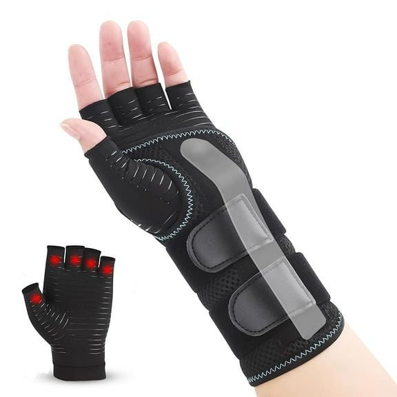 1Pcs Carpal Tunnel Wrist Brace with Copper Arthritis Glove, Adjustable Metal Splint Stabilizer Wrist Support Women Men for Day Night Sleep Pain Relief Work, Typing, Tendonitis, Sprains 【 Left Hand 】