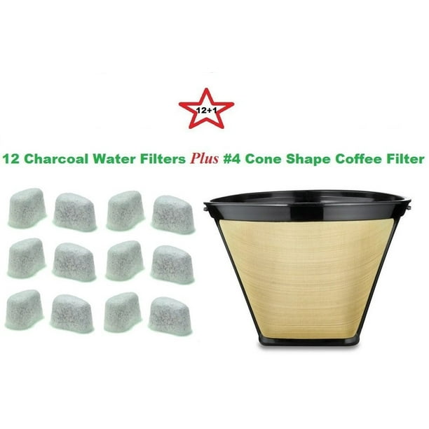 4 Cone Shape Permanent Coffee Filter & a set of 12 Charcoal Water