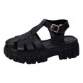 thumbnail image 4 of Rokment Womens Platform Closed Toe Gladiator Sandals Roman Retro Beach Casual Leather Ankle Strap Height Increasing Chunky Flat Comfortable Walking Summer Shoes Black Size 6.5, 4 of 7