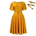 thumbnail image 2 of Women's Summer Casual Dresses Puff Sleeve A-Line Big Swing Office Swing Dress, 2 of 8