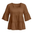 thumbnail image 4 of Edvintorg Blouses for Women Casual Square Neck 3/4 Sleeve Loose Cotton and Linen Pullover Tops Women Shirts Brown L, 4 of 6