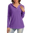 thumbnail image 2 of YUTK Hoodies for Women Button V Neck Waffle Knit Top Long Sleeve Shirts Fall Casual Comfy Pullover Sweatshirts Hooded Tops Purple M, 2 of 6