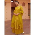 thumbnail image 3 of Janasya Women's Yellow Brocade Woven Design Dress with Palazzo and Dupatta, 3 of 5