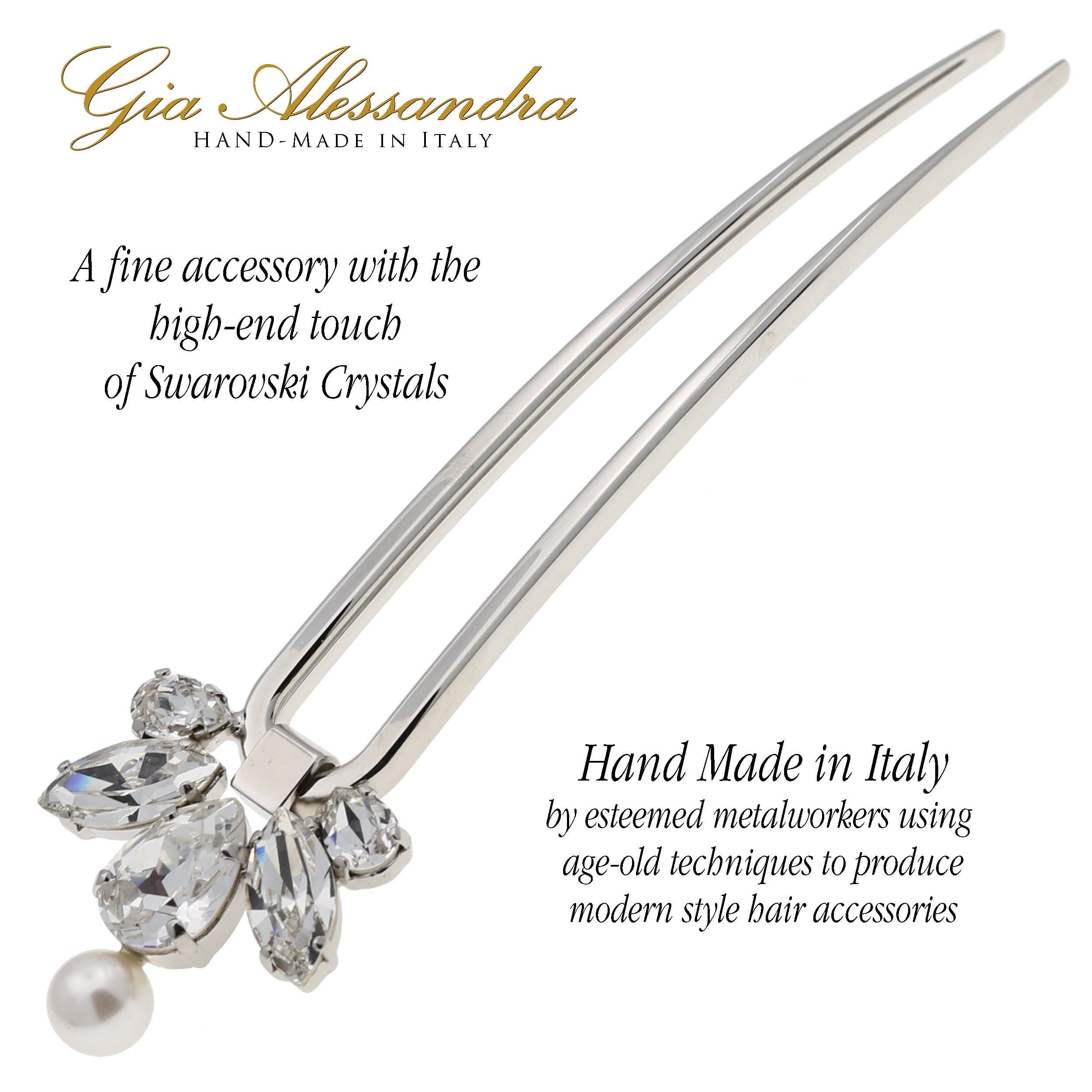 GA261 4.75 Inch Wedding Bridal Large U-Shape Hairpins Twist Stick Pins Silver with Swarovski Crystals