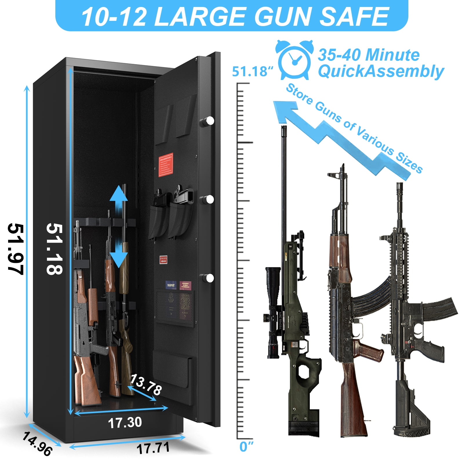 Foorsun 10 Gun Safe With Digital Lock, Unassembled Gun Safe For Home Rifle And Pistols, Gun Safes with Alarm System & Mute Mode, Rifle Safe With Removable Shelf