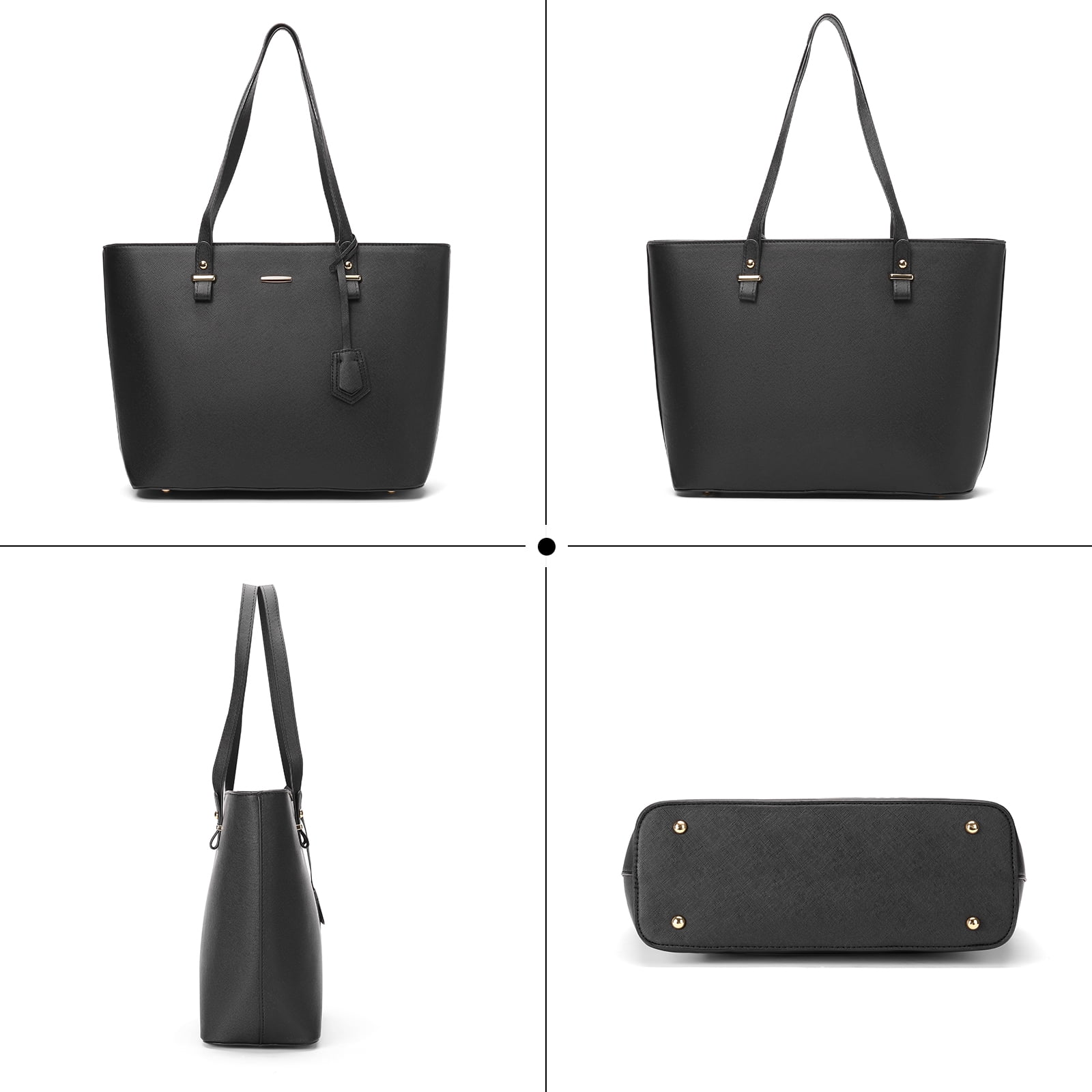Sendefn Women's 95% Leather Zipper Shoulder Bags, Black, 4-Piece
