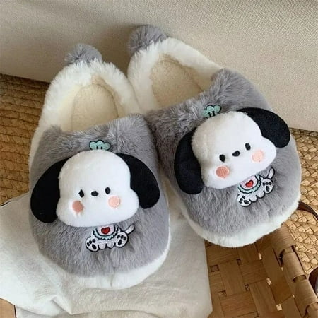 

Sanrio Pochacco Plush Cute Slippers Cartoon Home Creative Head Cotton Slippers Autumn and Winter Warm Fur Shoes Couple Models