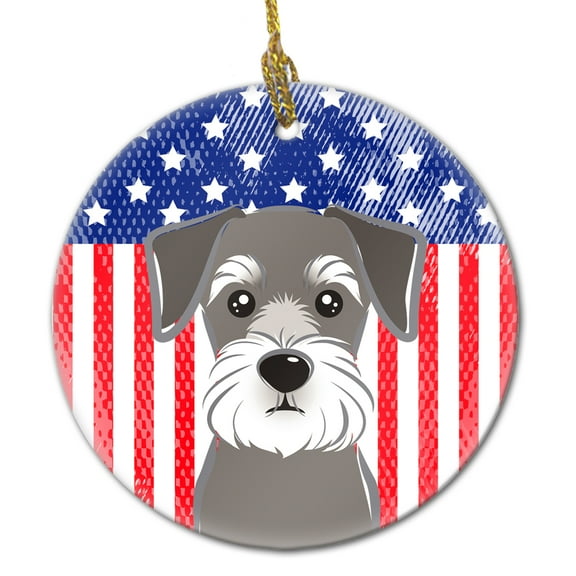 Carolines Treasures BB2136CO1 American Flag & Schnauzer Ceramic Ornament