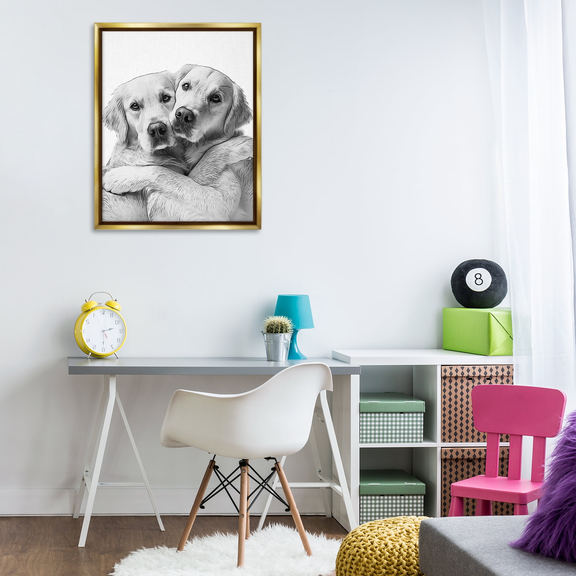 Stupell Industries Two Hugging Dogs Animals & Insects Painting Gold Floater Framed Art Print Wall Art, 25 x 31