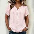 thumbnail image 5 of QUNYINEY Button Plus Size Tshirts for Women Summer Short Sleeve Striped Tunic Tops Loose Fit Pullover Casual V Neck Shirts, 5 of 9