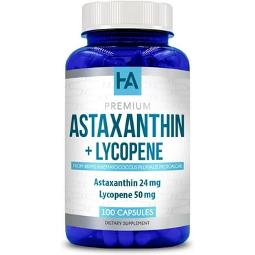 Astaxanthin 24mg   Lycopene 50mg - 100 Vegetarian Capsules (Non-GMO & Gluten Free)