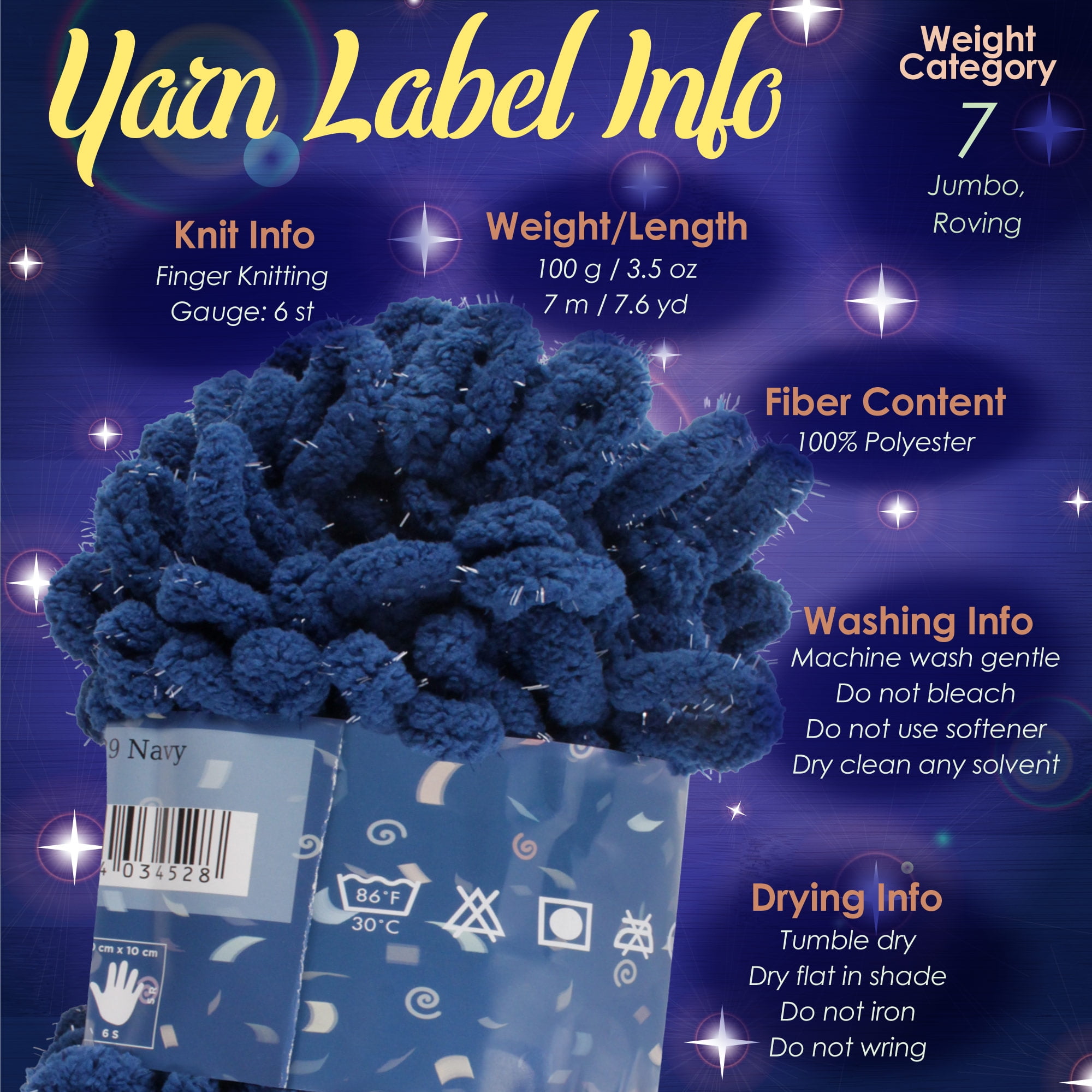 JubileeYarn Fun Finger Sparkle Loops Yarn - Polyester Jumbo Loop Yarn - 100g/Skein - Black - 5 Skeins