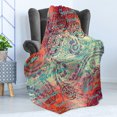 thumbnail image 4 of Ethnic Soft Flannel Fleece Throw Blanket, Lettering of Grunge Background Circle Ornamentals Art, Cozy Plush for Indoor and Outdoor Use, 50" x 60", Turquoise Orange Black, by Ambesonne, 4 of 5