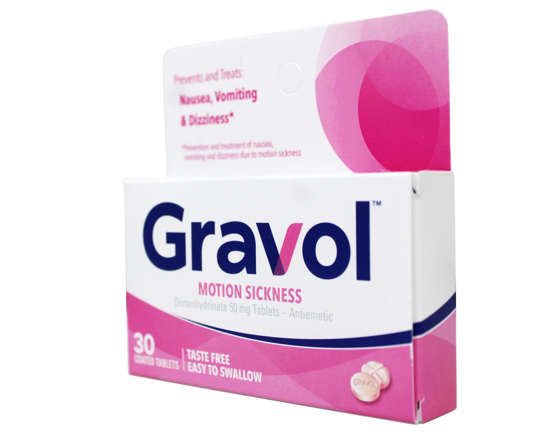 Gravol Motion Sickness Relief and Nausea Prevention, Easy to Swallow Coated Tablets, Anti-Nausea Medication Travel Essentials, 50 mg, 30 Count - 2 Pack