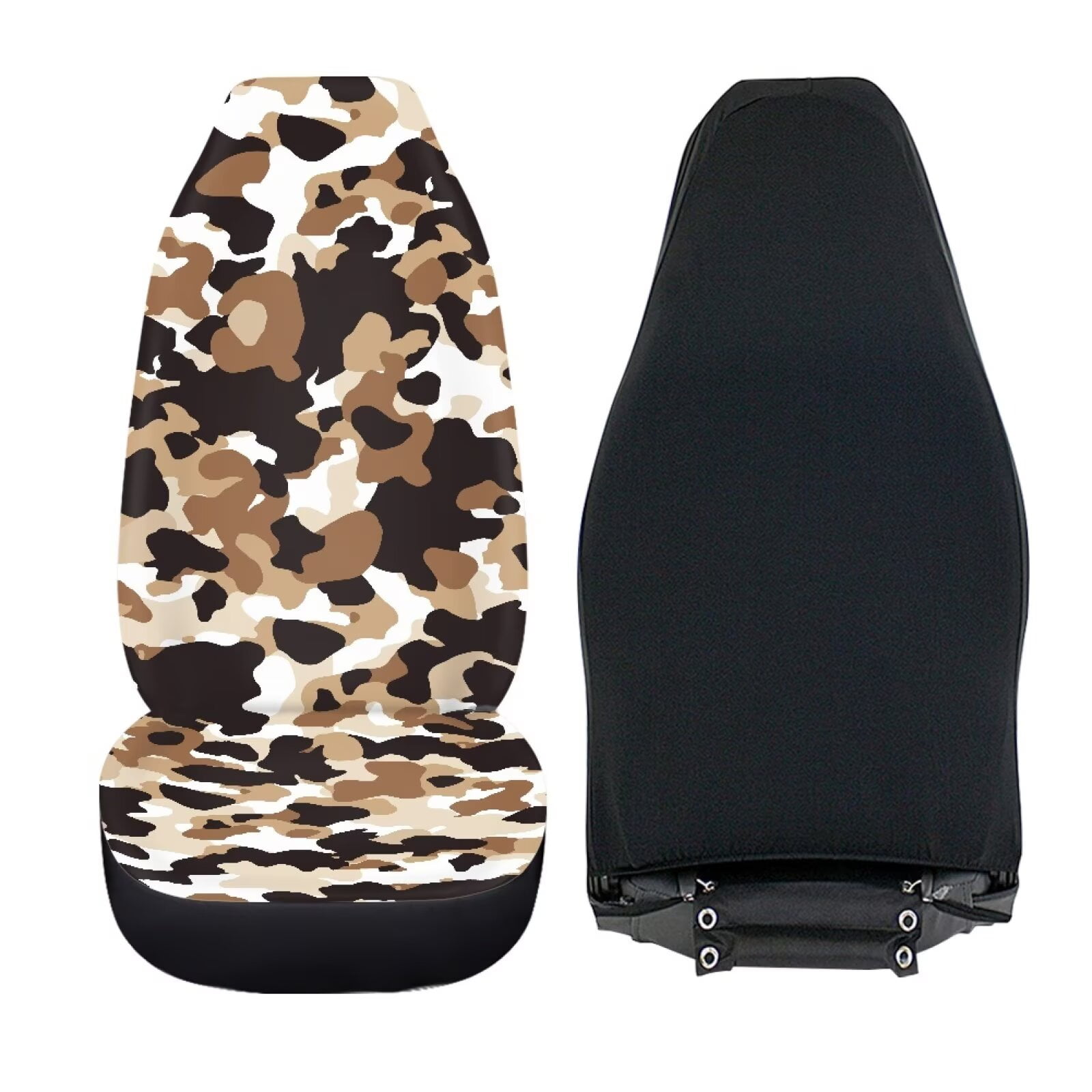Binienty Brown Camo Print Car Seat Covers Front Seats Only Elastic Polyester Bucket Seat Covers Anti-Scratch Breathable Easy to Install Universal for Cars SUV/Trucks/Sedans