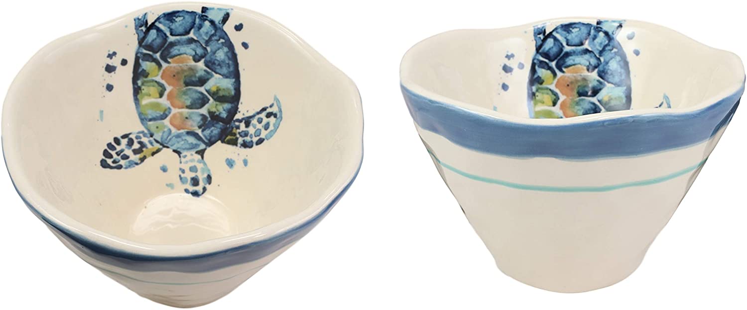 Ebros Blue And White Sea Turtle Ceramic Dinnerware Small Soup Bowl Set Of 2 Walmart Com Walmart Com