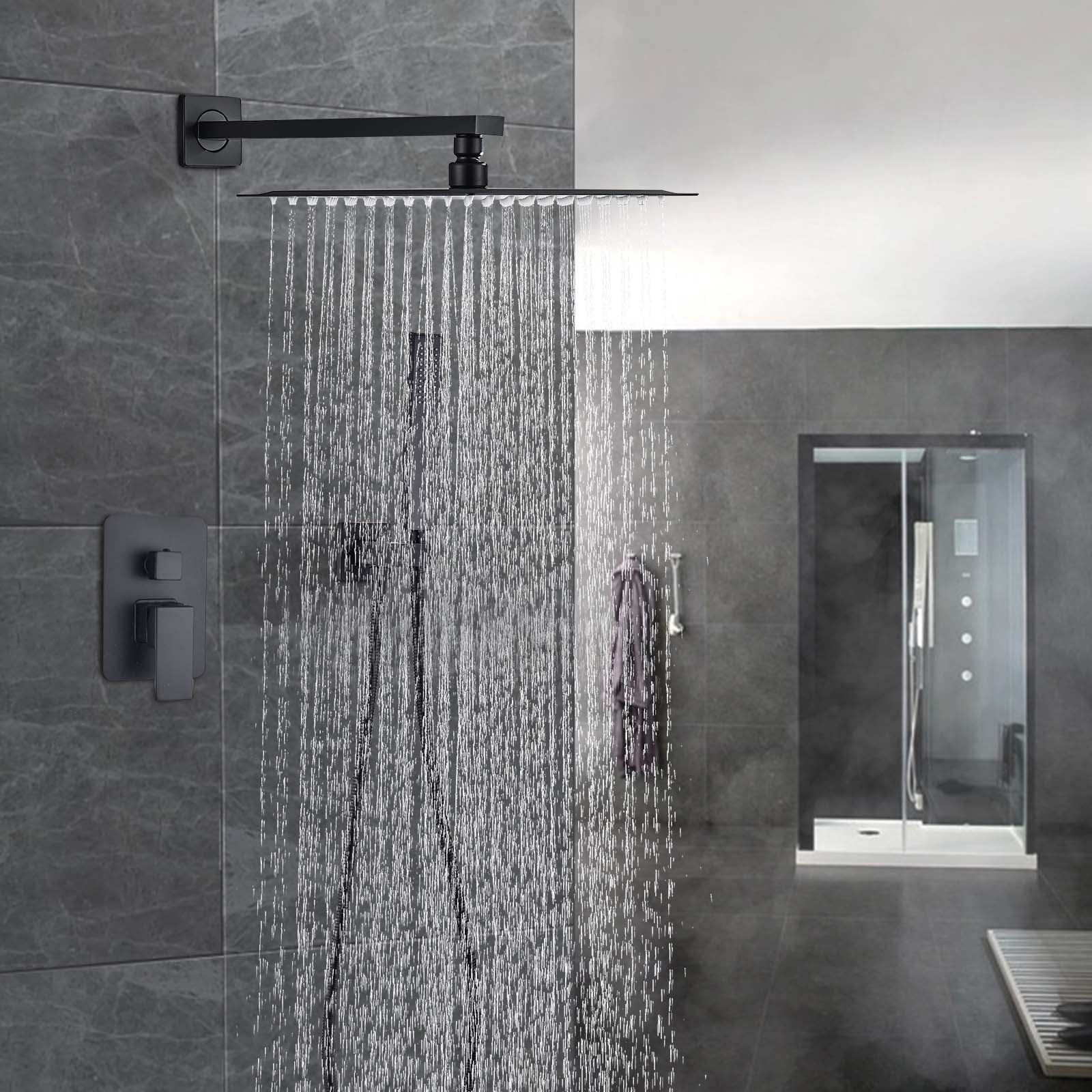Zovajonia Matte Black Shower System 8 Inches Shower Faucet Set, Rain Shower Head with Handheld Spray Bathroom Wall Mount Shower Fixtures