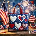 thumbnail image 5 of Floral American Flag Print Quilted Tote Patchwork 250 Anniversary USA 4th of July Patriotic Shoulder Bag Daily Handbag, 5 of 6
