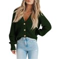 thumbnail image 4 of Women Long Sleeve V Neck Button Down Sweater Jackets Outerwear Casual Loose Fit Solid Color Short Crop Knitwear Cardigan, 4 of 9