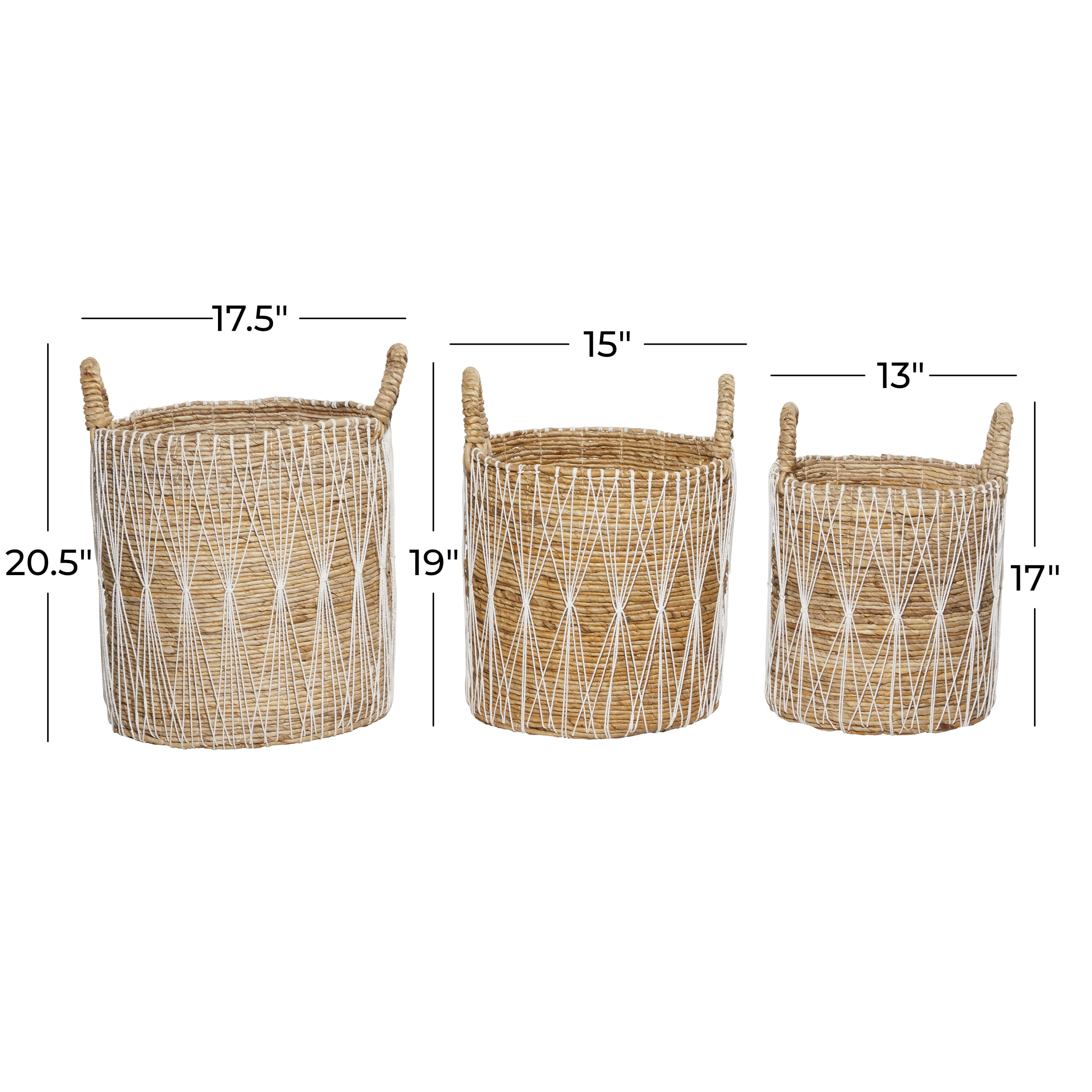 DecMode Bohemian Banana Leaf Storage Basket, 21", 19", 17"H, Brown, 3 - Pieces