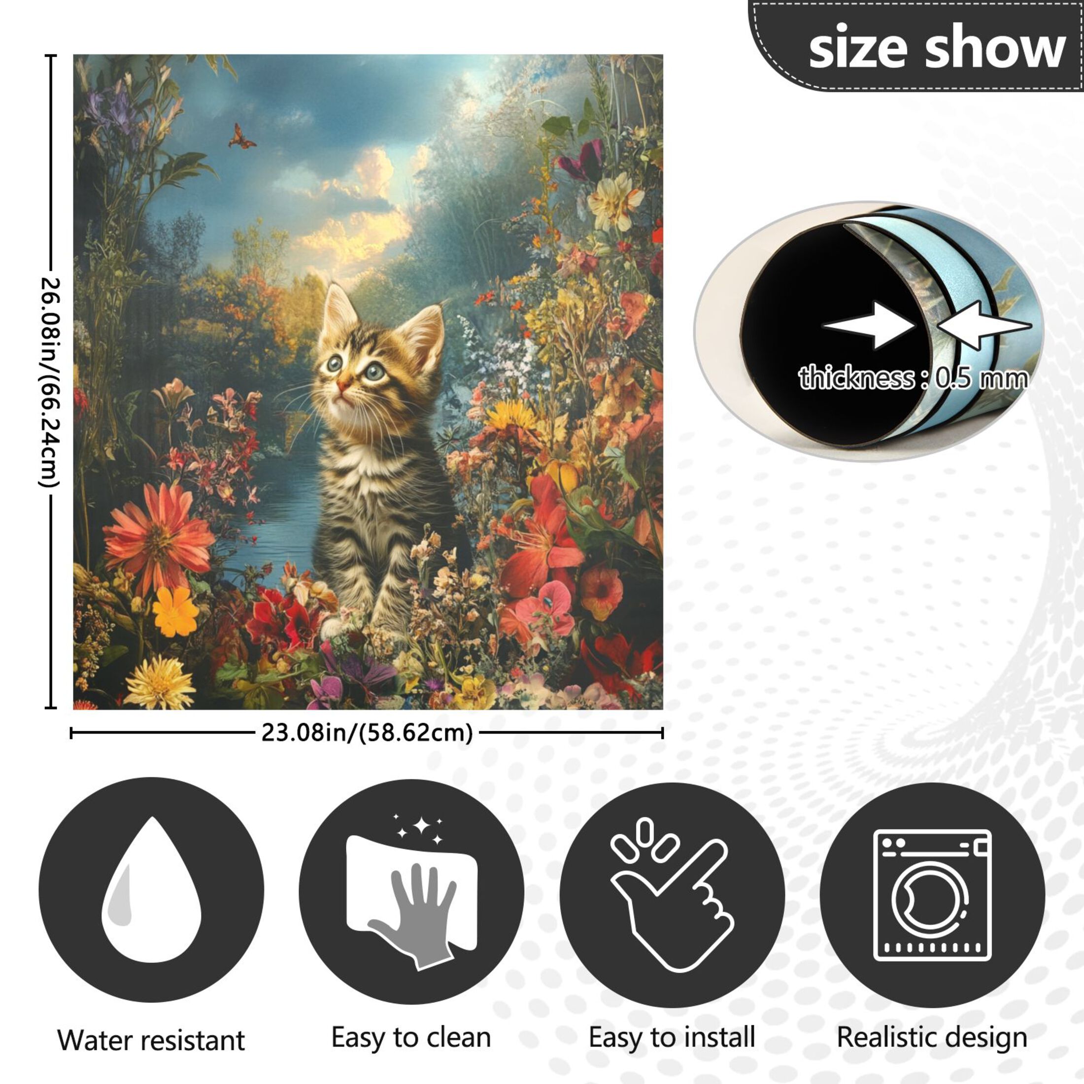 Dishwasher Magnetic Sticker 23x26 Inch Refrigerator Magnetic Sticker Washing Machine Magnetic Sticker Kitchen Panel Magnetic Sticker Home Decor Flower Sea Kitten